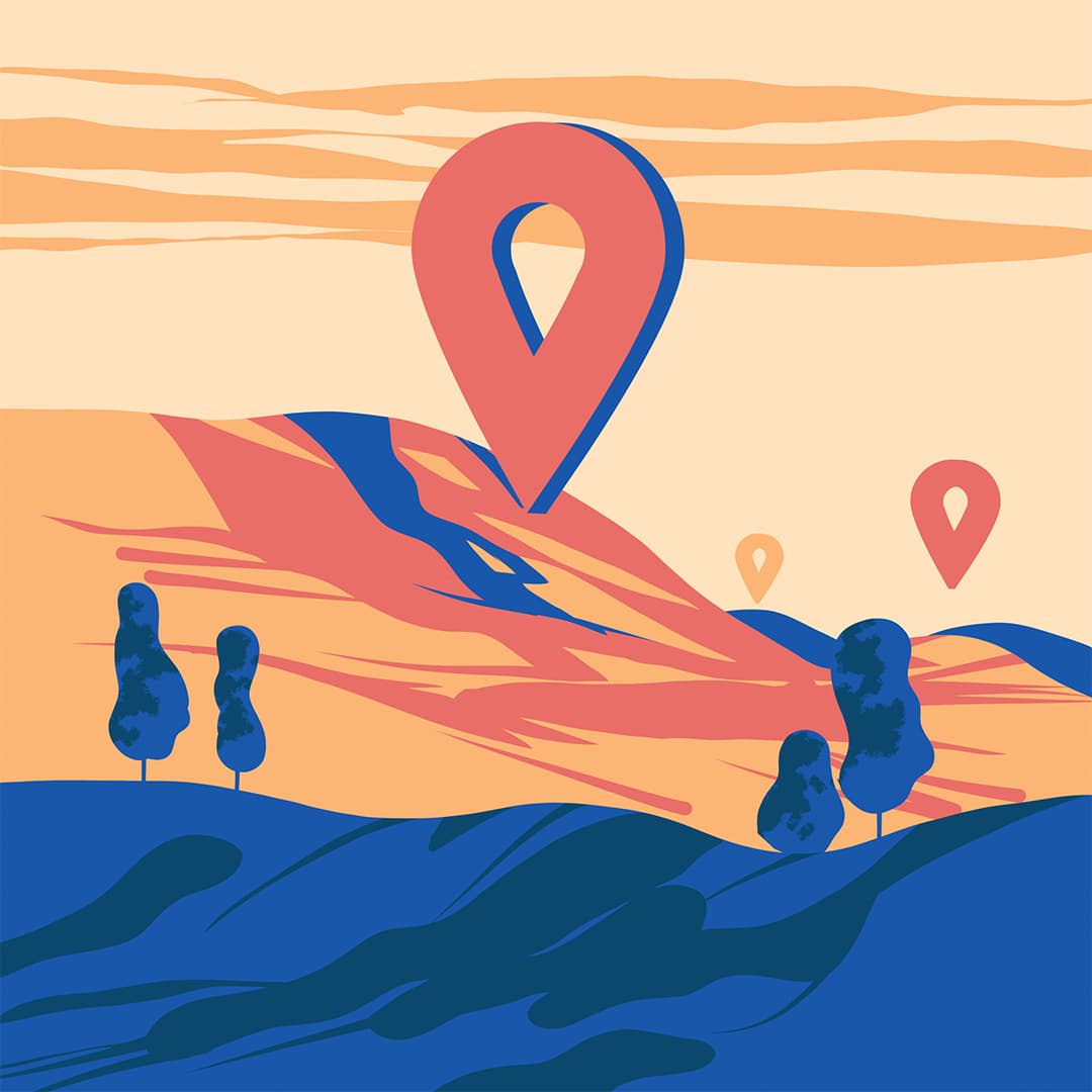 Illustration eines Positions-Markers in der Landschaft